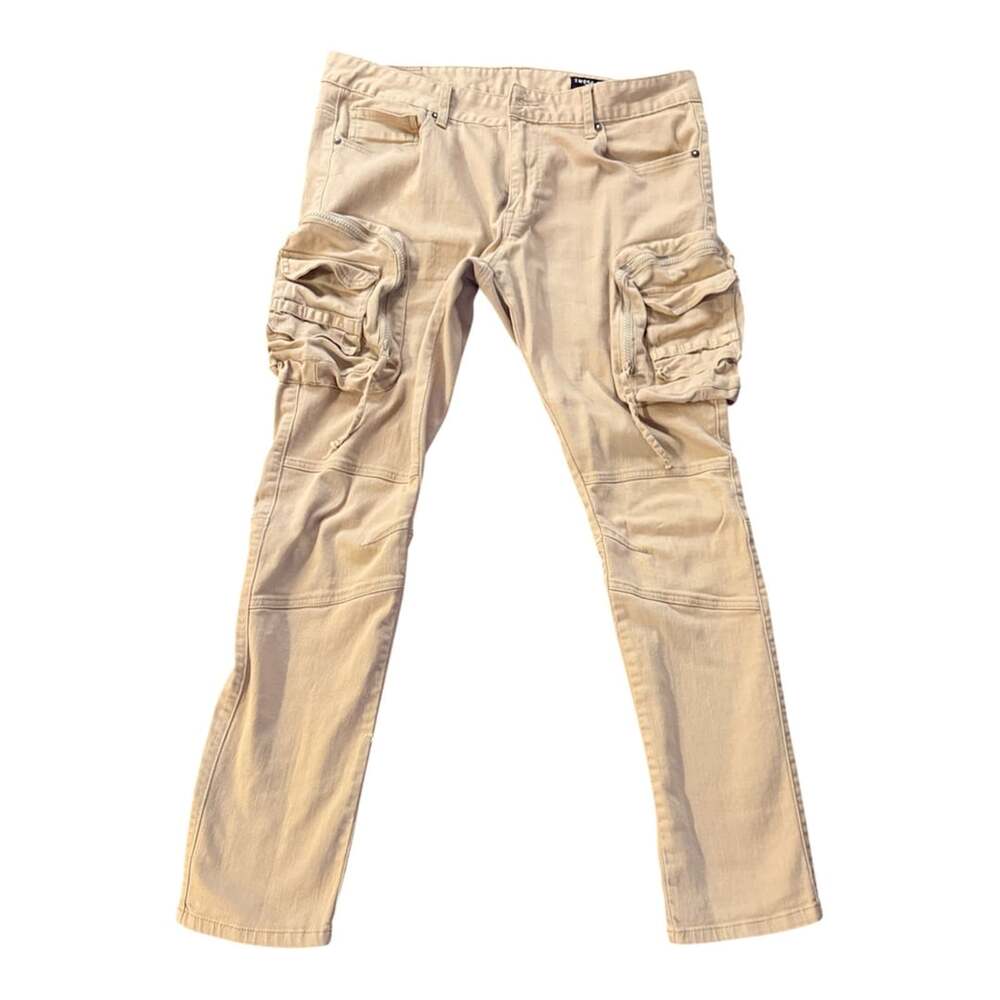 Smoke Rise Cargo Khaki Pants Slim Tapered Tan Stretch Mens Sz 42 x 32